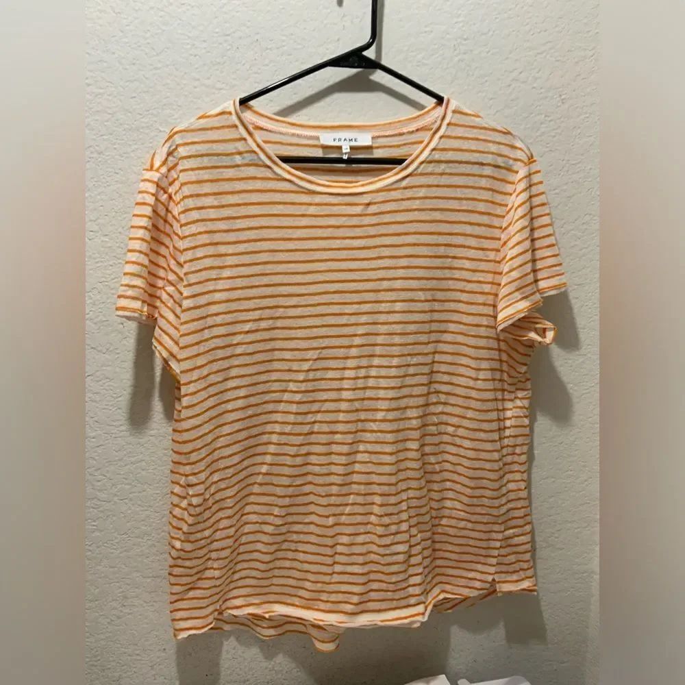 FRAME Orange Striped Crop Top 100% Organic Linen sz Large